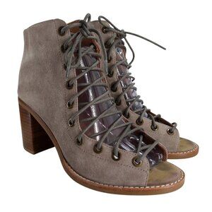 Jeffrey Campbell Cors Lace Up Open Toe Boots Booties Size 7.5 Suede Beige